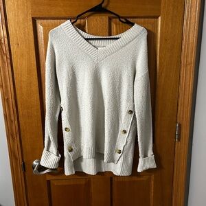 Maurices Cream V-Neck Sweater with Button Accents